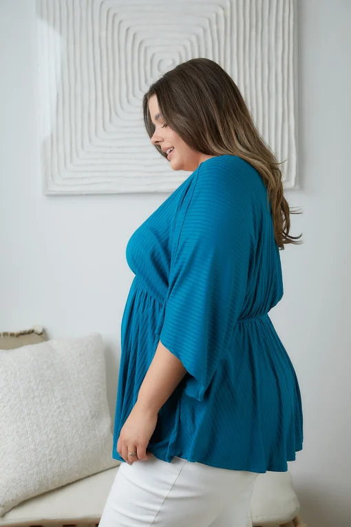 Storied Moments Draped Peplum Top in Teal (Ships in 1-2 Weeks)