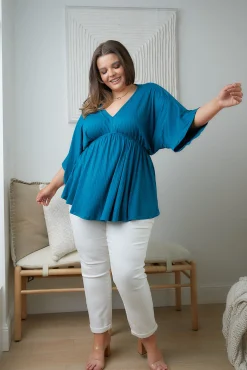 Storied Moments Draped Peplum Top in Teal (Ships in 1-2 Weeks)