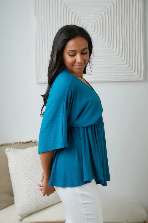 Storied Moments Draped Peplum Top in Teal (Ships in 1-2 Weeks)