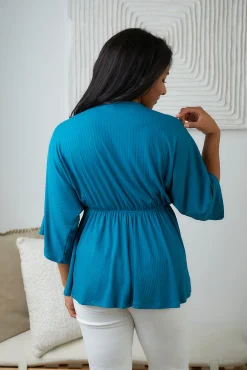 Storied Moments Draped Peplum Top in Teal (Ships in 1-2 Weeks)