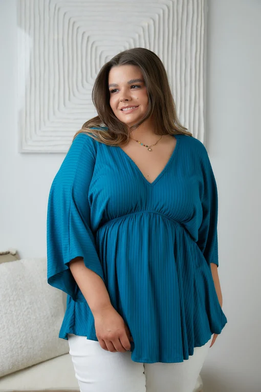 Storied Moments Draped Peplum Top in Teal (Ships in 1-2 Weeks)