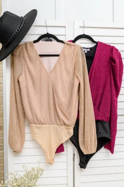 Take Me Out Faux Wrap Bodysuit In Magenta