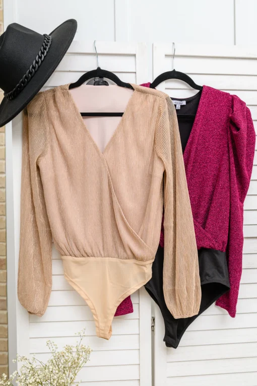 Take Me Out Faux Wrap Bodysuit In Magenta