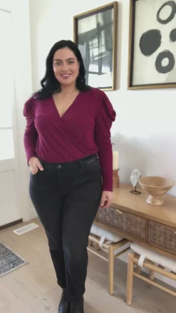 Take Me Out Faux Wrap Bodysuit In Magenta