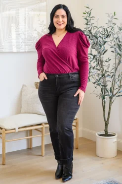 Take Me Out Faux Wrap Bodysuit In Magenta