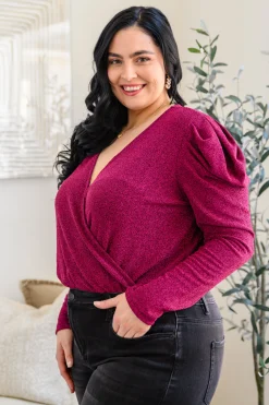 Take Me Out Faux Wrap Bodysuit In Magenta