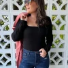 The Trisha Textured Square Neck Bodysuit in Black