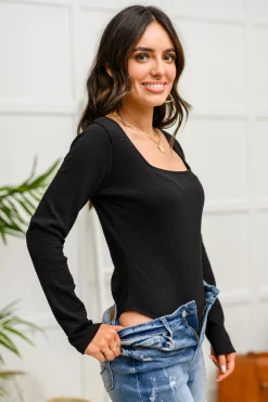 The Trisha Textured Square Neck Bodysuit in Black