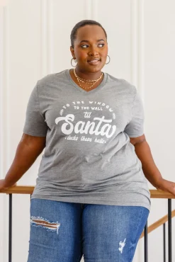 To The Window Graphic V Neck Tee In Gray