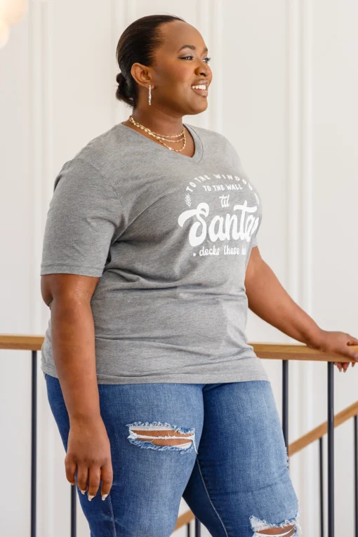 To The Window Graphic V Neck Tee In Gray