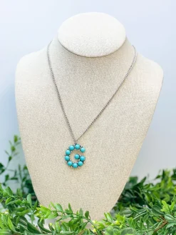 Turquoise Semi-Precious Initial Pendant Necklaces