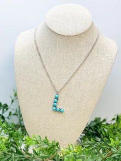 Turquoise Semi-Precious Initial Pendant Necklaces