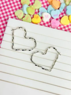Twisted Heart Hoop Earrings - Silver