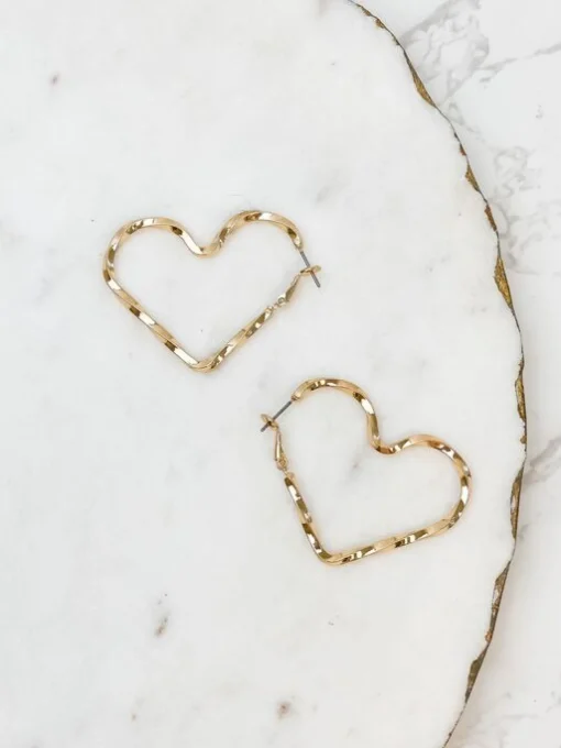 Twisted Heart Hoop Earrings - Gold