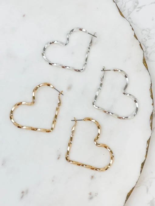 Twisted Heart Hoop Earrings - Gold