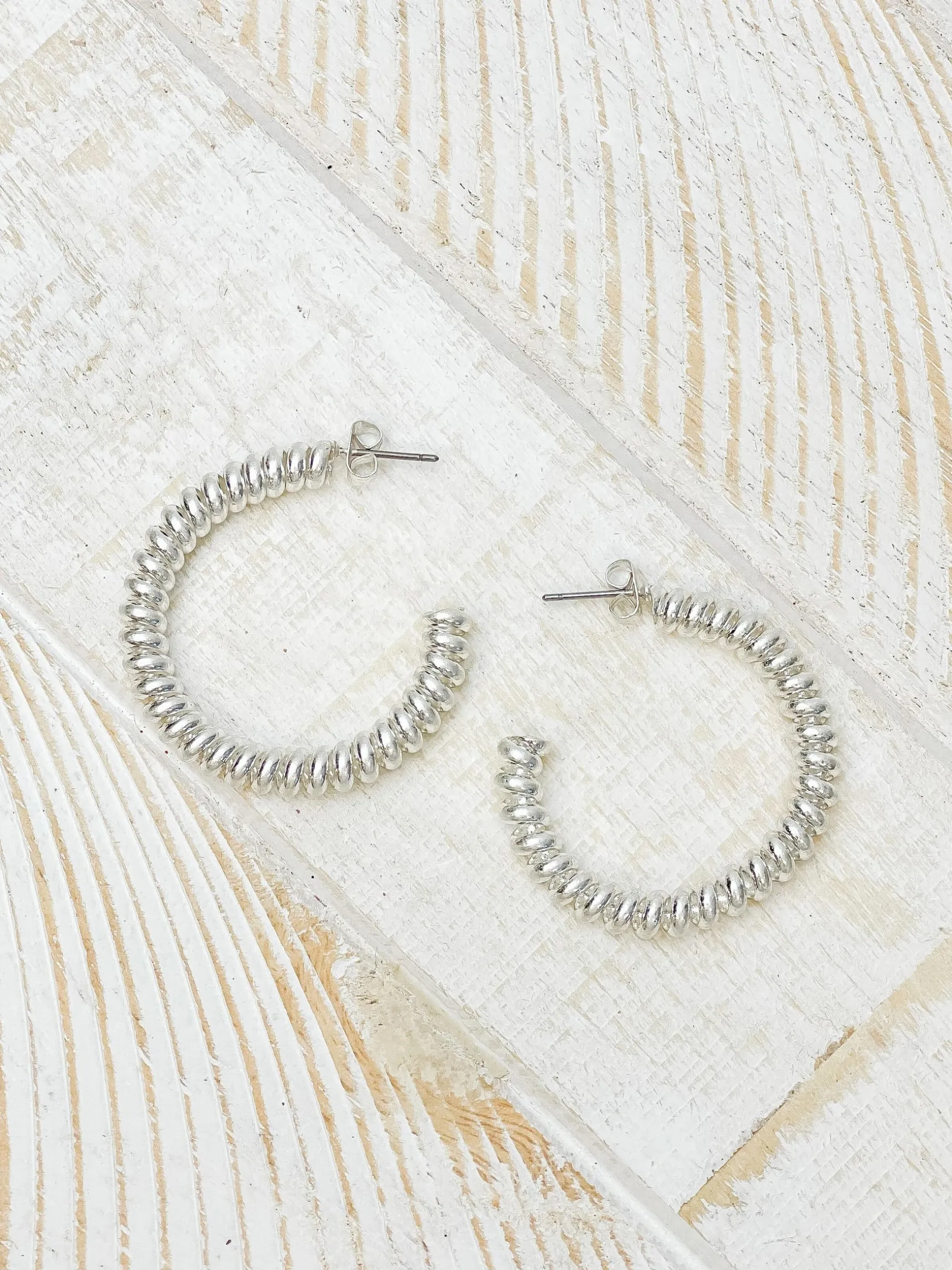 Vintage Brass Coil Hoop Earrings - Silver