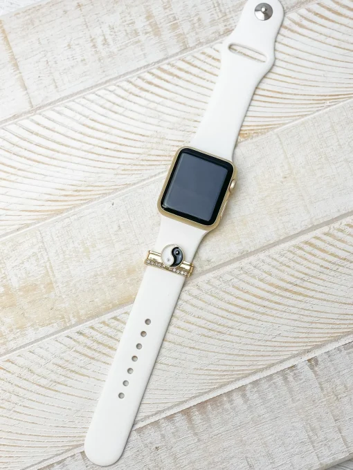 White Silicone Watch Band with Charms - Yin Yang