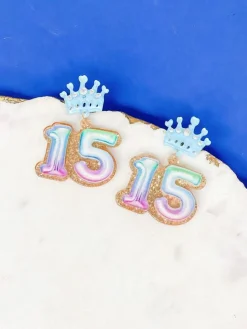 '15' Birthday Balloon Dangle Earrings - Blue