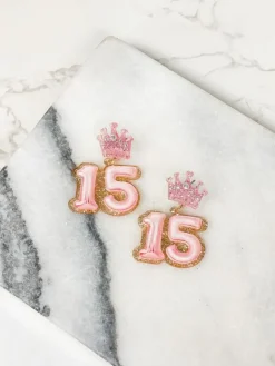 '15' Birthday Balloon Dangle Earrings - Pink