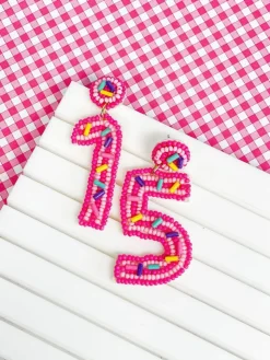 '15' Birthday Beaded Dangle Earrings