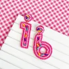 '16' Birthday Beaded Dangle Earrings - Fuchsia