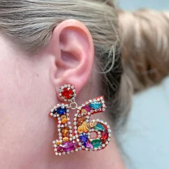'16' Birthday Celebration Rhinestone Drop Earrings
