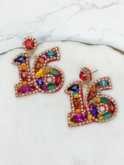 '16' Birthday Celebration Rhinestone Drop Earrings