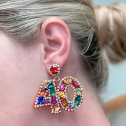 '40' Birthday Celebration Rhinestone Drop Earrings