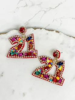 '21' Birthday Glitzy Sequin Dangle Earrings