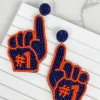 #1 Go Team Foam Finger Beaded Dangle Earrings - Navy & Orange