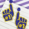 #1 Go Team Foam Finger Beaded Dangle Earrings - Purple & Yellow