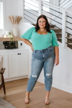 A Total Vision Square Neck Bodysuit in Mint