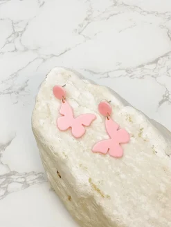 Acrylic Butterfly Dangle Earrings - Pink