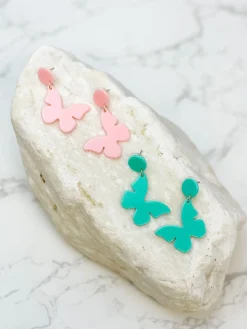 Acrylic Butterfly Dangle Earrings - Pink