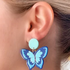 Acrylic Butterfly Dangle Earrings - Blue