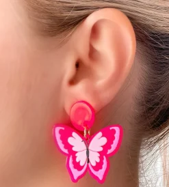 Acrylic Butterfly Dangle Earrings - Pink