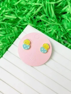 Acrylic Easter Chick Stud Earrings - Blue