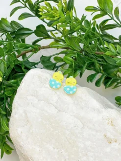 Acrylic Easter Chick Stud Earrings - Blue