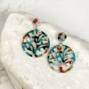 Acrylic Filigree Tree of Life Dangle Earrings - Teal