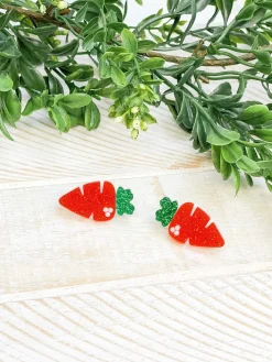 Acrylic Glitter Carrot Stud Earrings