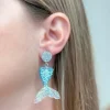 Acrylic Glitter Mermaid Dangle Earrings - Blue
