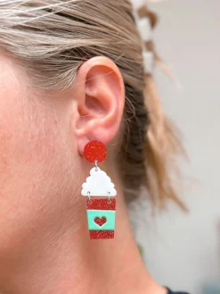 Acrylic Hot Coco Dangle Earrings - Red