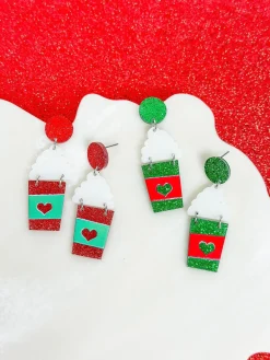 Acrylic Hot Coco Dangle Earrings - Red