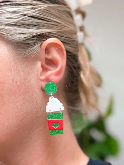 Acrylic Hot Coco Dangle Earrings - Green