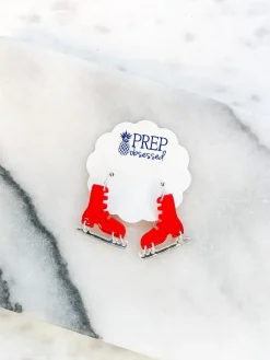 Acrylic Ice Skate Dangle Earrings - Red
