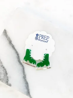 Acrylic Ice Skate Dangle Earrings - Green