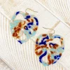 Acrylic Palm Leaf Dangle Earrings - Blue Multi