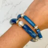 Acrylic Pearl Tube Bracelet Set - Blue