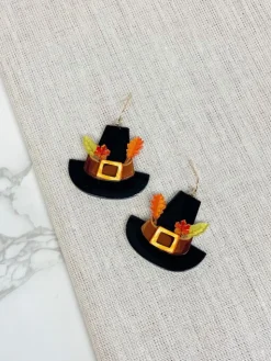 Acrylic Pilgrim Hat Dangle Earrings