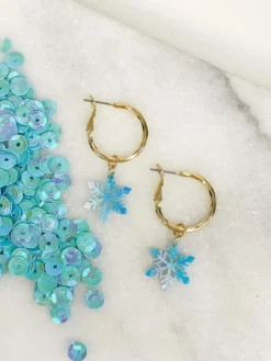 Acrylic Snowflake Dangle Hoop Earrings